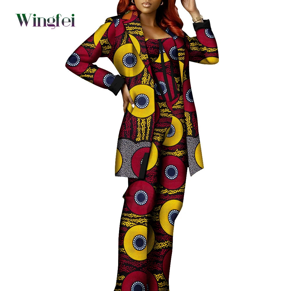 African Clothes for Women 2 Pieces Set Print Long Jacket and Jumpsuit Casual Women Suit Dashiki African Clothing WY9476