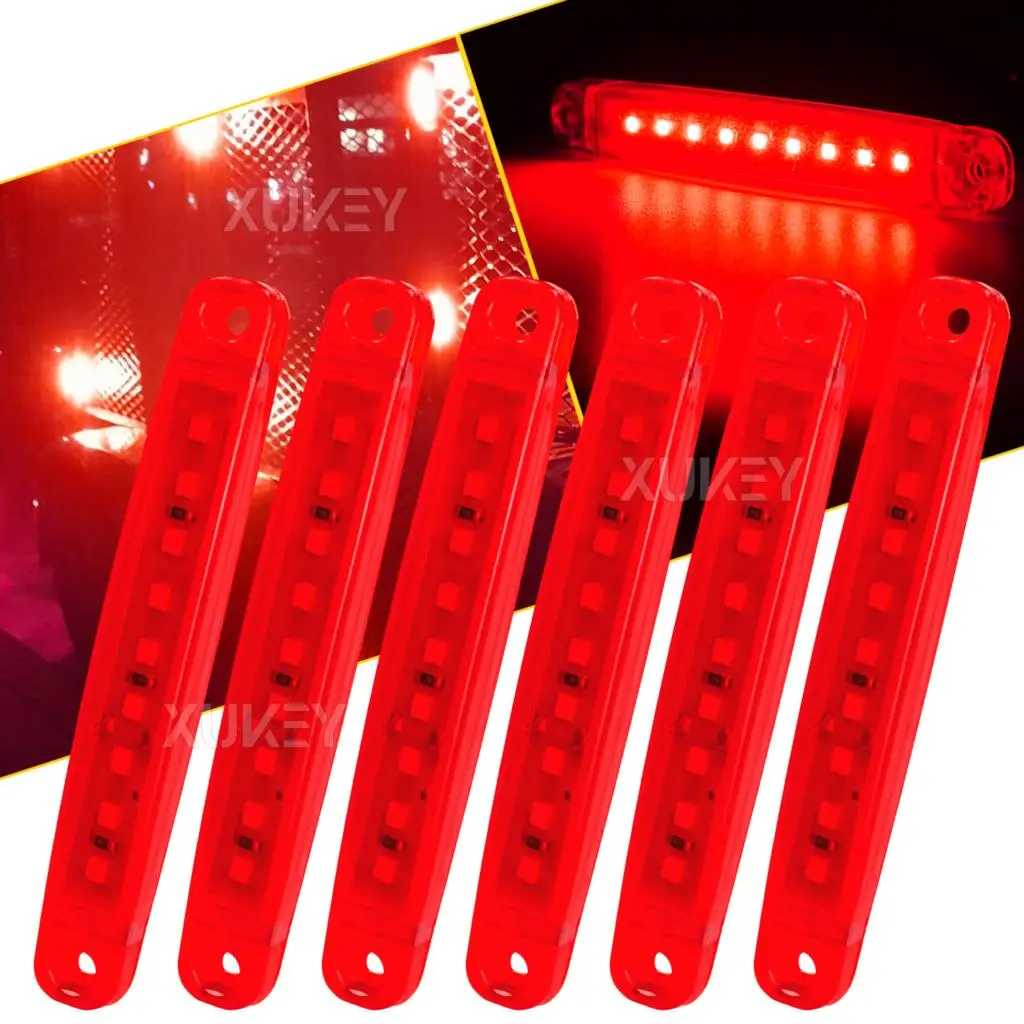 

6 шт., боковые габаритные огни, цвет красный, 12 В, 9 дюймов