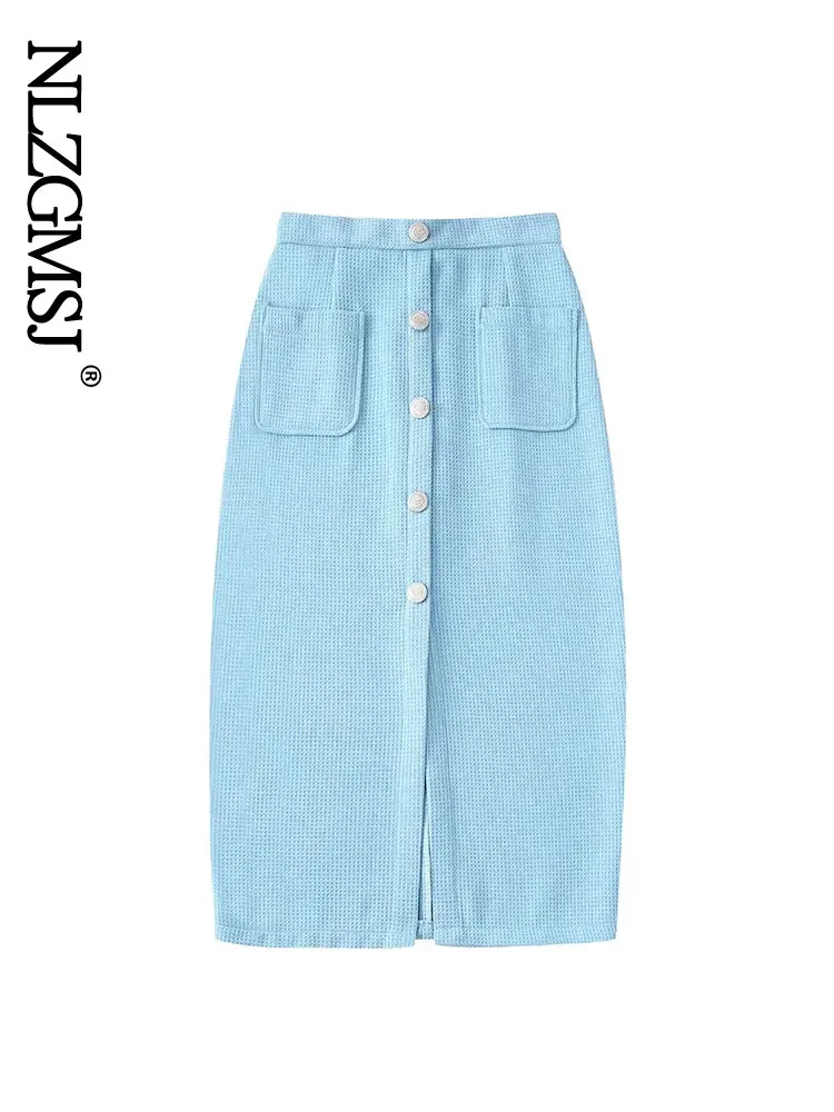 Женская винтажная твидовая юбка с разрезом и молнией сзади |