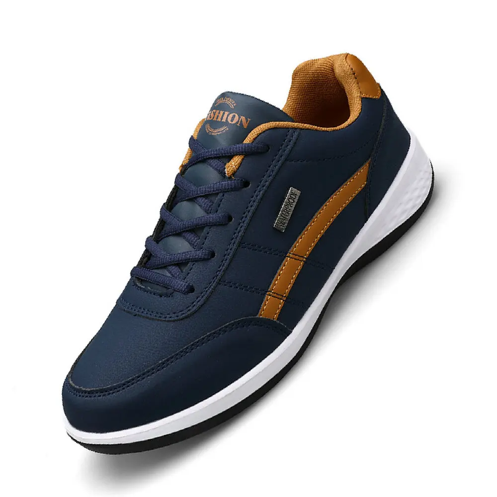 Fashion Sneakers Men's Steet Casual Shoes Lace Up Waterproof Leather Flat Walking Board Tennis Shoes Boys Lightweight Comfort