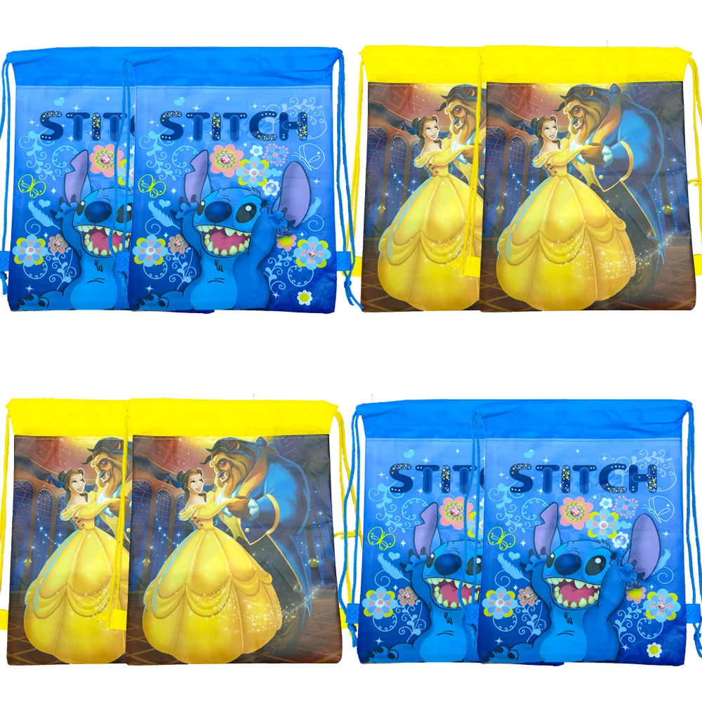 

High Quality Lilo & Stitch Theme Belle Non-Woven Fabrics Drawstring Backpack For Kids Birthday Party Favor Gift Bags 36*28CM
