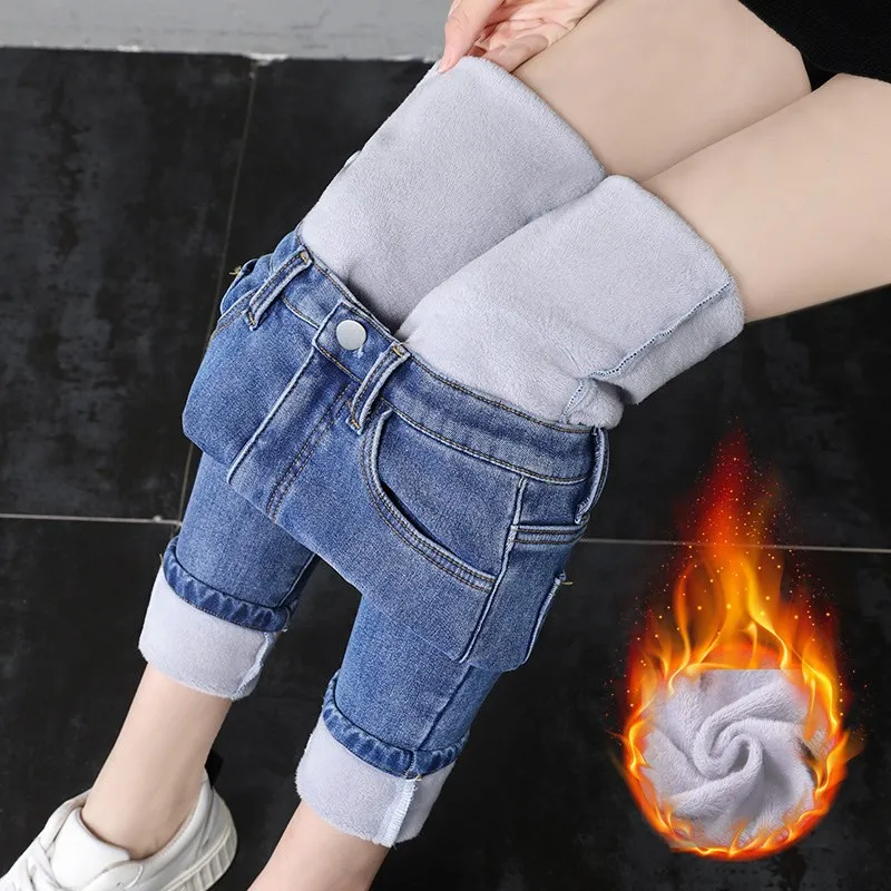 

2021 Winter Warm Jeans Women Thicken Fleece Skinny Jeans Pants For Women High Waist Elastic Denim Trousers Slim Fit Pencil Pants