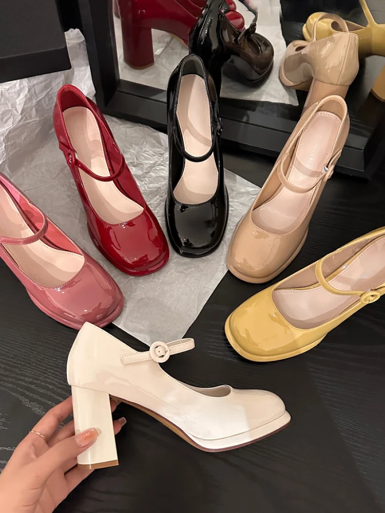 

Брендовые туфли-лодочки, бежевые удобные туфли на высоком каблуке 2023, пикантные сандалии с круглым носком, обувь Мэри Джейн, модная весенняя обувь 12 см