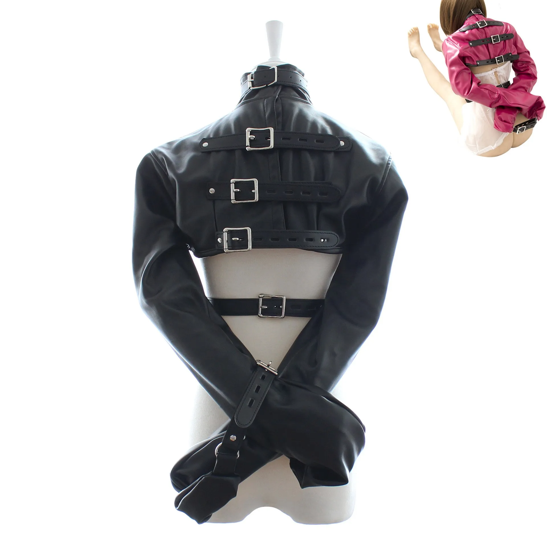 

BDSM Open Breast Leather Cupless Straitjacket Top,Arm Binder Straight Jacket Clubwear,Sex Slave Bondage Harness Female Sex Toys