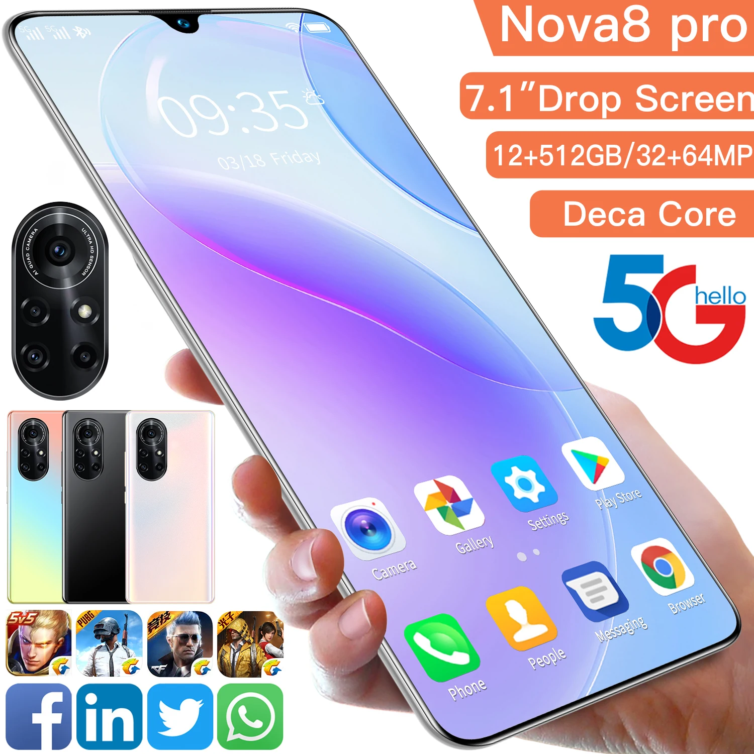 Смартфон Celulares Nova8Pro 7 1 дюйма 12 + 512 ГБ две SIM-карты | Мобильные телефоны и аксессуары