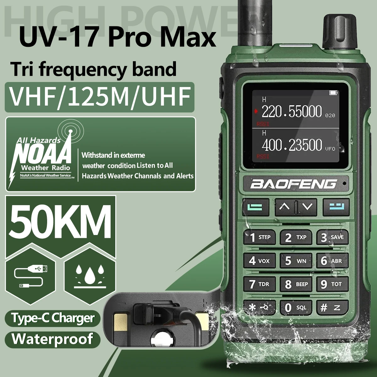 Baofeng UV-17 Pro Max Tri Band Walkie Talkie Draadloze Kopieerfrequentie Waterdichte Krachtige Lange Afstand UV-5R Uv S9 Ham Twe