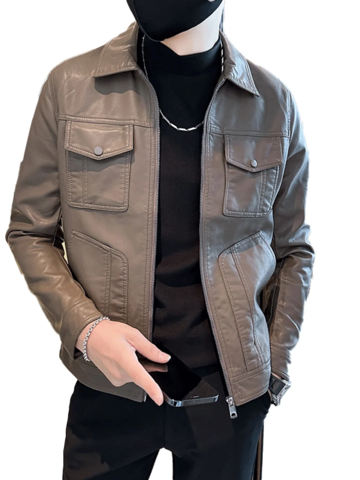 Модное брендовое мотоциклетное кожаное пальто верхняя одежда мужская осень и