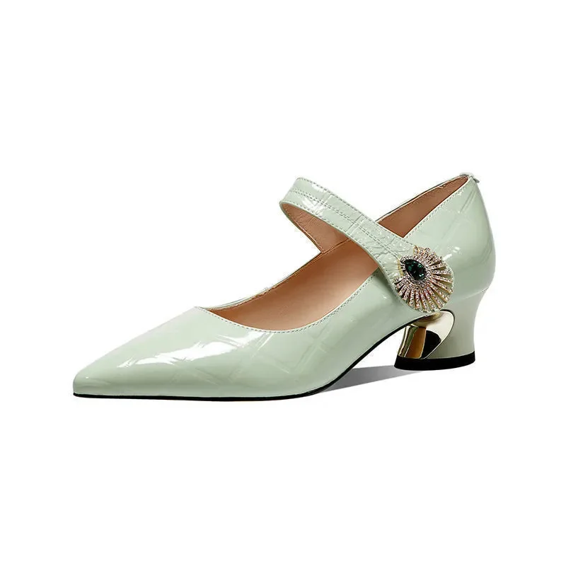 

Женские туфли на высоком каблуке, зеленые туфли из искусственной кожи с ремешком и пряжкой, повседневные туфли-лодочки, G1085