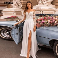 fivsole a line chiffon wedding dresses 2022 long sleeves side slit beach lace bride bridal gowns wedding gowns vestidos de novia