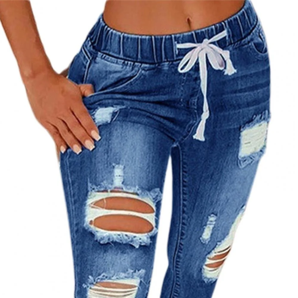 

2023Hot Jeans Womens Stretch Skinny Ripped Hole Washed Denim mom Jeans Female Slim Jeggings High Waist Pencil y2k Pants Trouser
