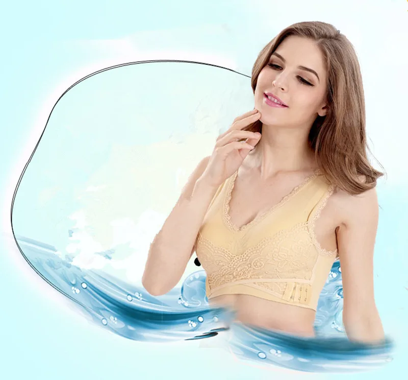 New Women Underwear Sexy Lingerie Lingerie Lace Solid Color Cross Side Buckle Without Rims Gathered Sports Underwear Sleep Bra