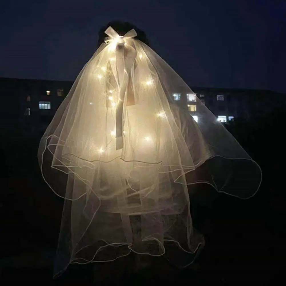 

Beautiful Bridal Headgear Ribbon Bow Lightweight Wedding Bridal Soft Mesh Headdress Glowing Veils Bridal Headdress