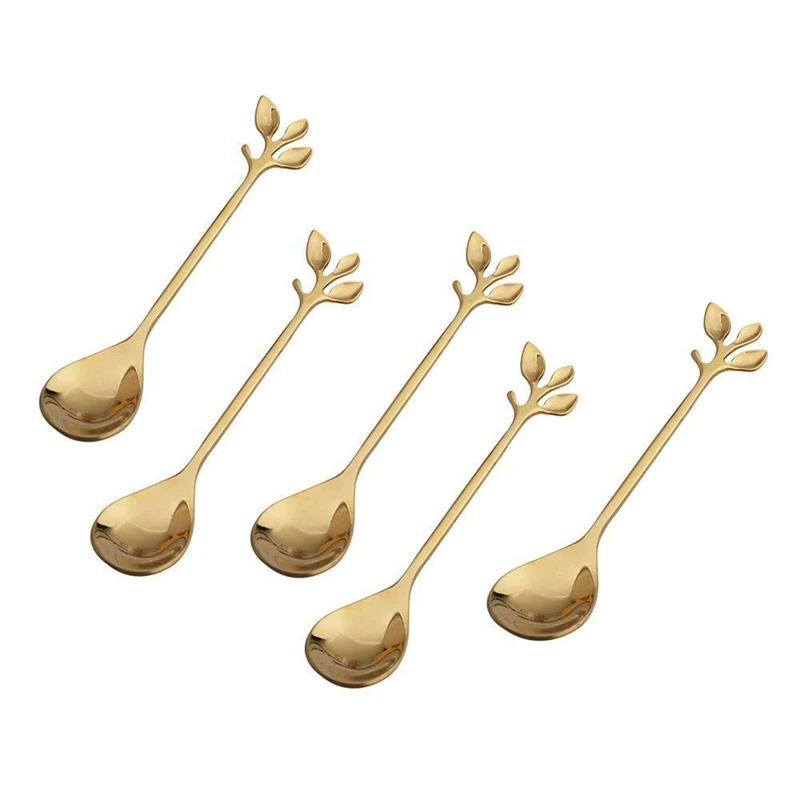 

Coffee Stirring Spoon Stainless Steel Creative Branch Leaves Shape Creative Cutlery Dessert Spoon Jam Ice Cream Tea Spoon,Gold(5