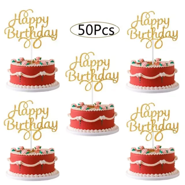 

NEW Happy Birthday Cake Toppers Glitter Cardstock Baby Shower Kids Party Favors Decorations Cake Decoration Supplies