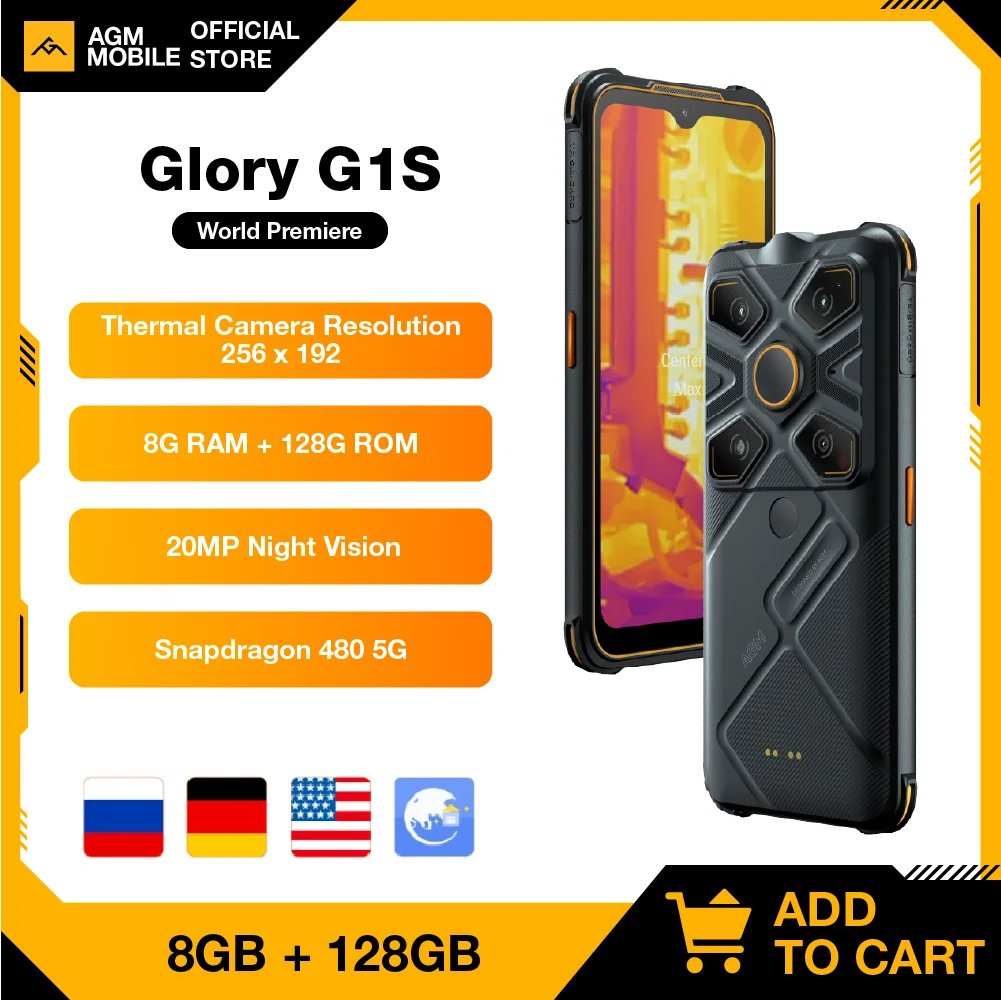 

AGM GLORY G1S Thermal Imaging 5G Rugged Smartphone 8+128G Android 11 5500MAH Cellphone Global Version IP68/69K