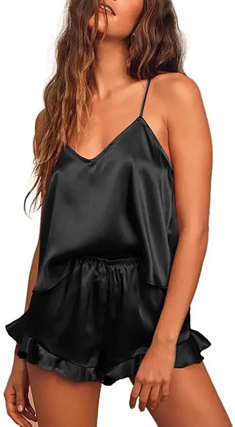 Summer Sexy Lingerie for Women Plus Size Satin 2 Pieces Pajamas Shorts Set Ice Silk Nightwear Pajamas Set Female Sleepwear