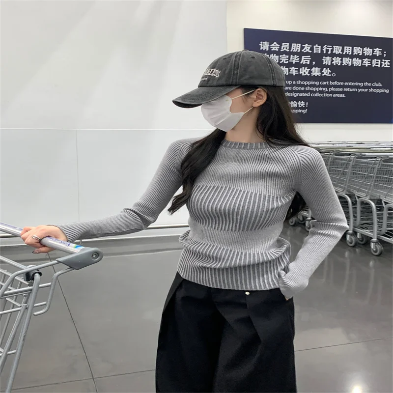 Винтажные элегантные Полосатые свитера модные облегающие Женские трикотажные