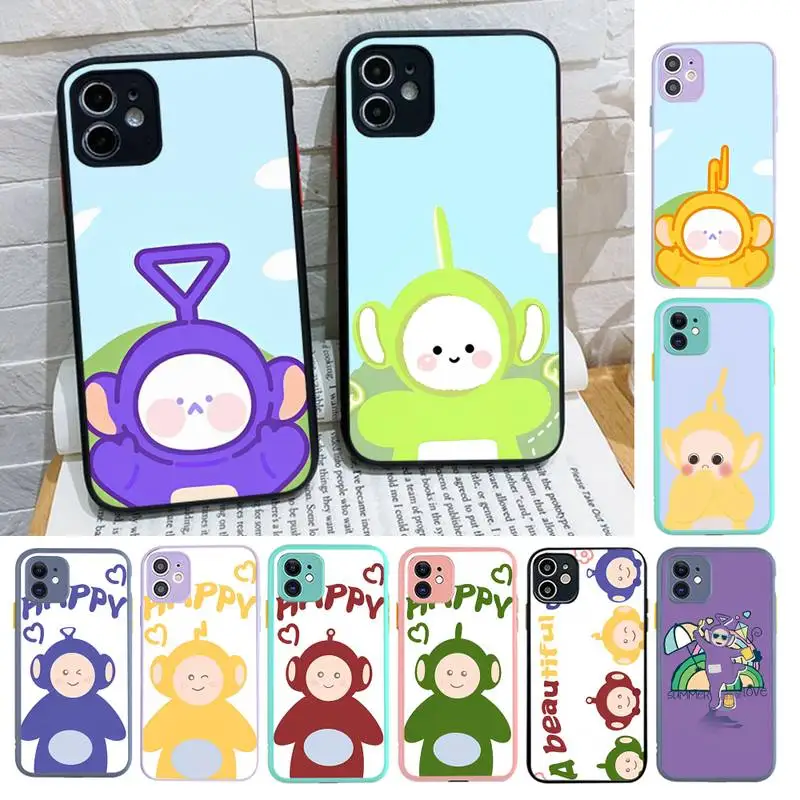 

hot Cartoon UK Cute Teletubbies Phone Case for iPhone X XR XS 7 8 Plus 11 12 13 pro MAX 13mini Translucent Matte Case