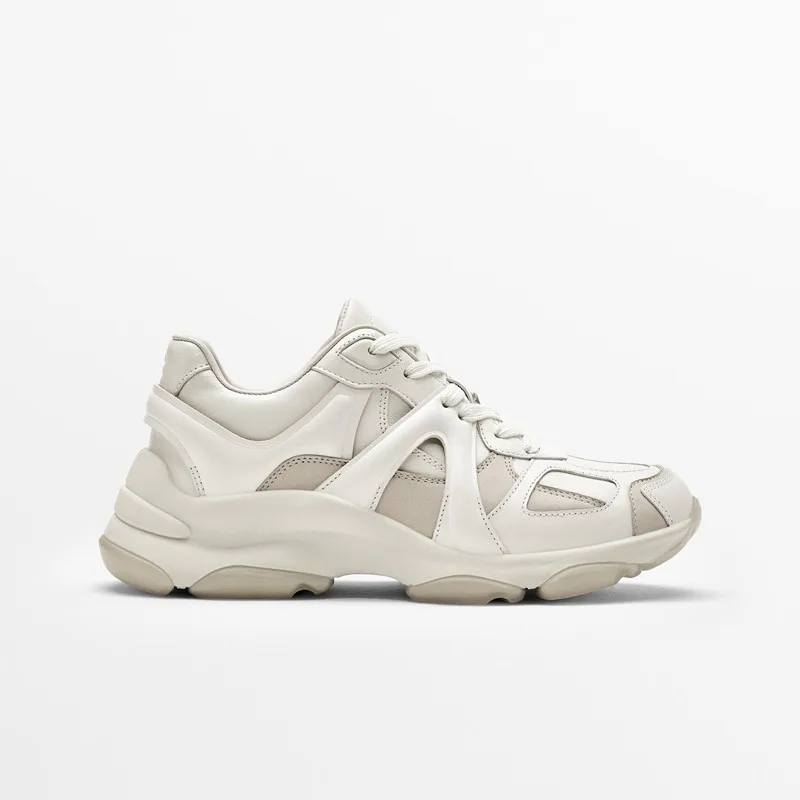 

2023 Spring Autumn Genuine Leather Women Sneakers Lace Up Chunky Heel Platform Sneakers Women Luxury Brand Flat Sneakers Woman