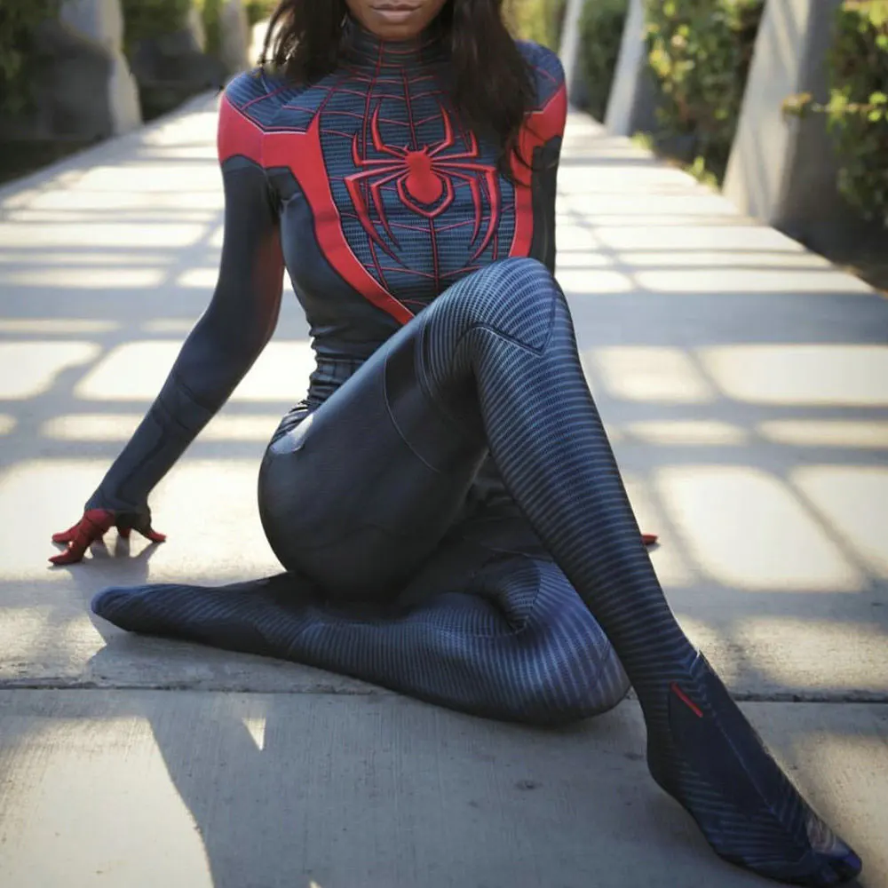 Halloween Woman Spiderman Miles Morales PS5 Cosplay Costume Adults Kids Peter Parker Superhero Zentai Bodysuit Party Jumpsuit
