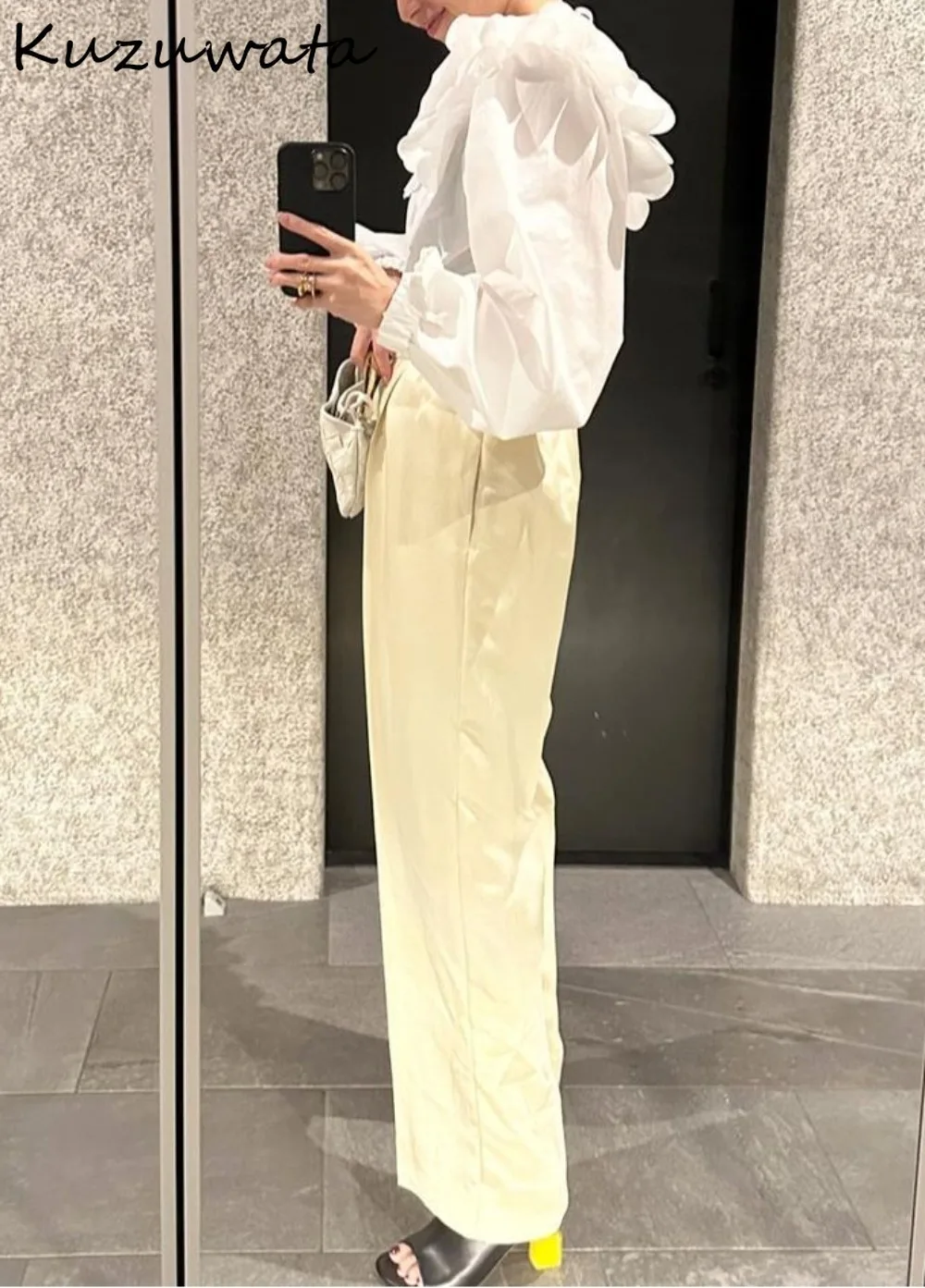 Kuzuwata милые винтажные Блузы с рукавами-фонариками и воротником Питер Пэн