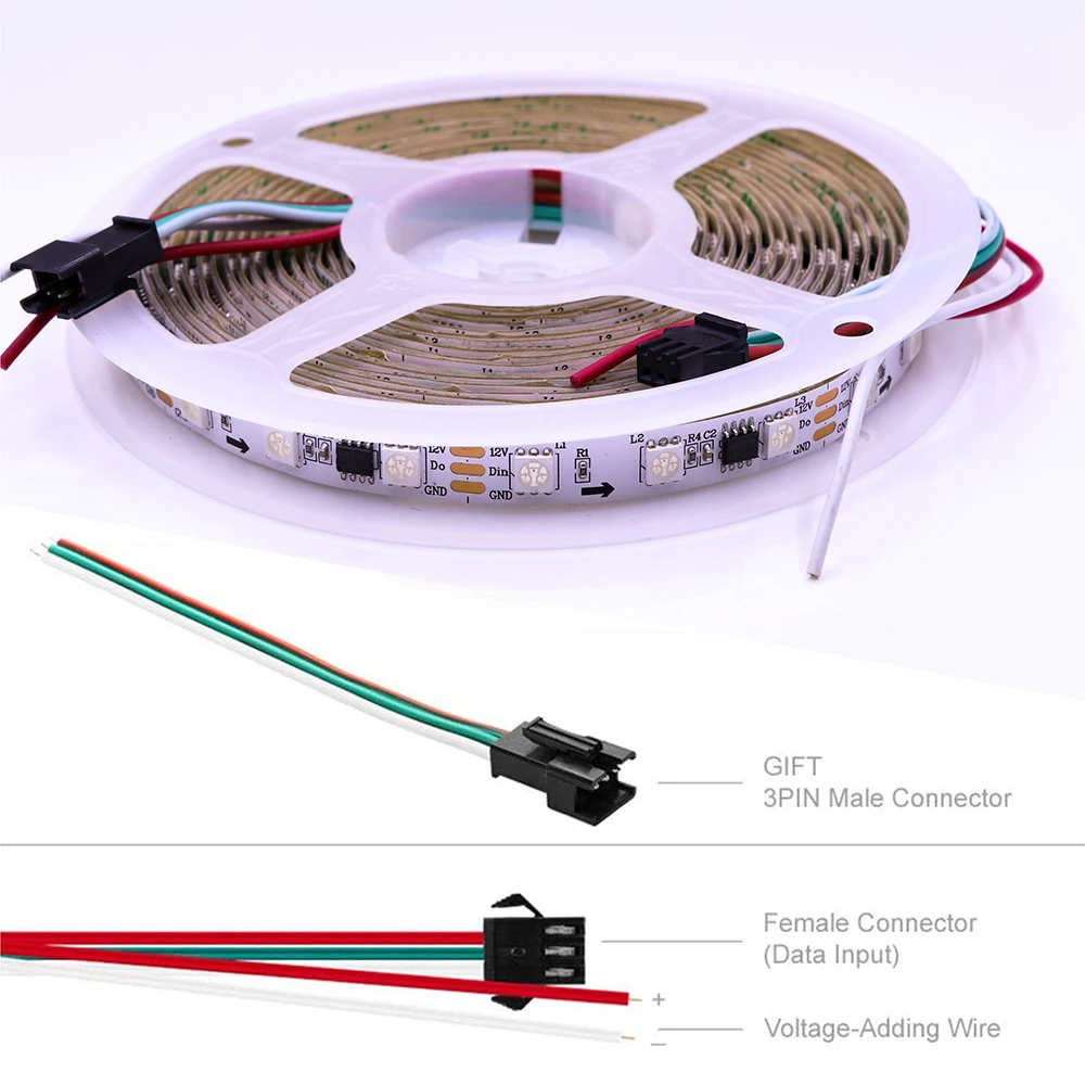 Фото WS2811 Светодиодная лента Magic Color RGB SMD5050, DC12V. Адресные, 30/48/60/84/96 светодиодов. Внешний: 1 микросхема управления управления 3 светодиодами освещения. №4