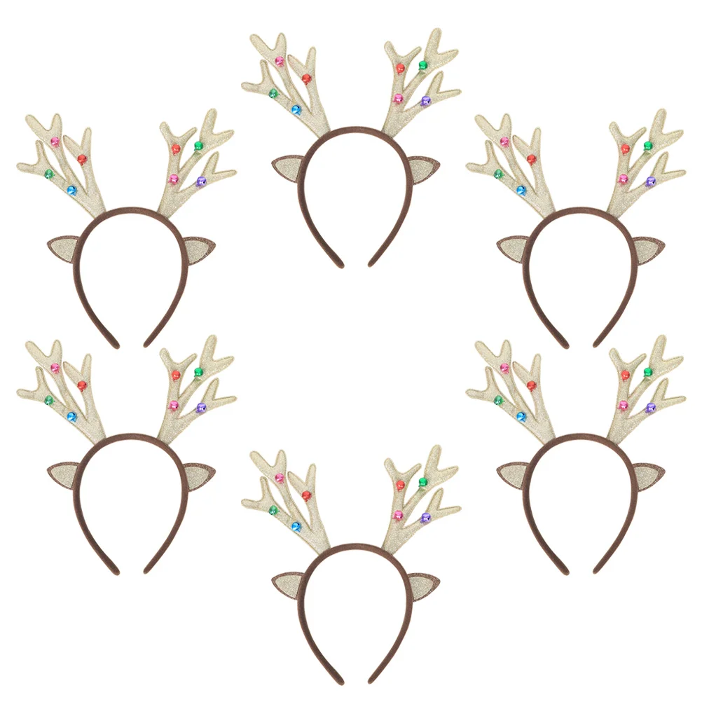 

6pcs Christmas Reindeer Antlers Headband with Colorful Bells Adorable Deer Ears Hair Party Favors Supplies Xmas Headdress