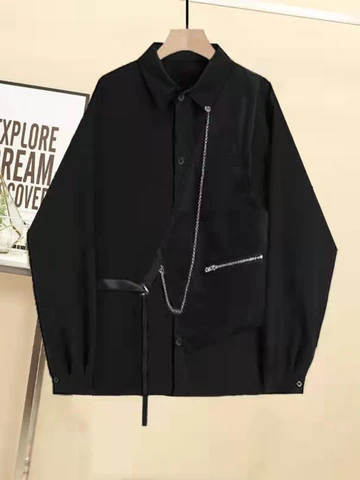 Мужской костюм весна-осень 2022 Корейская версия Свободная рубашка с длинным рукавом жилет Длинный комбинезон комплект из трех предметов модная мужская уличная одежда