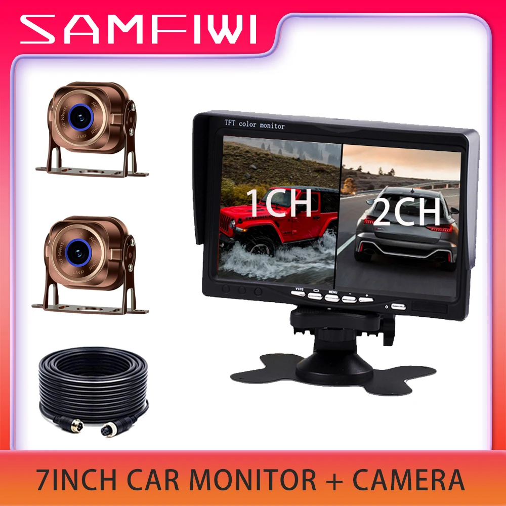 

7-дюймовая камера заднего вида для грузовика AHD 2CH Ca Monitor HD, камера заднего вида для грузовика с ночным видением, резервная камера заднего вида...