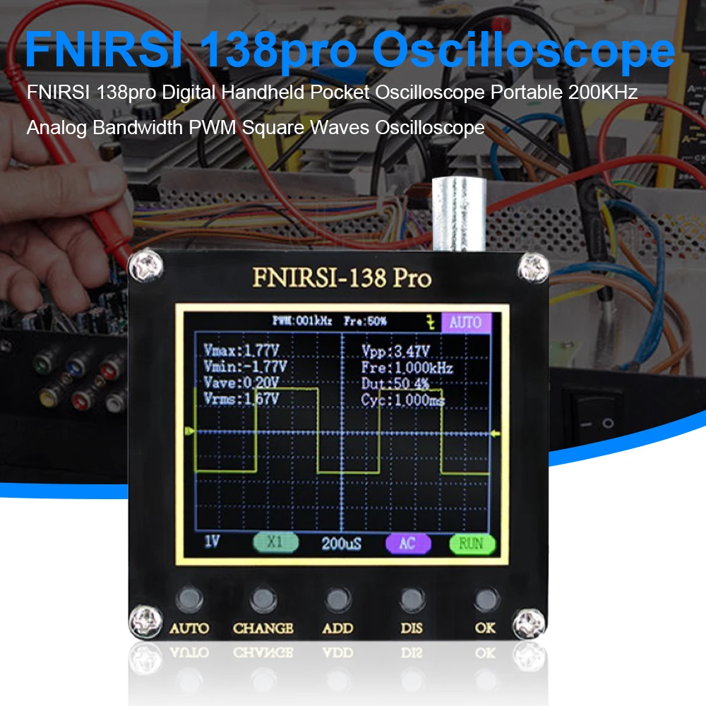 

FNIRSI 138pro Digital Oscilloscope Portable Oscilloscope 200KHz Analog Bandwidth PWM Square Waves Output Singles Normal Trigger