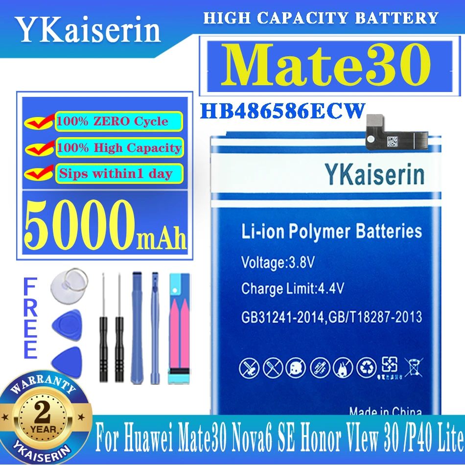 

YKaiserin 5000mAh HB486586ECW Replacement Mobile Phone Battery For Huawei P40 Lite 4G JNY-L01A JNY-L02A JNY-LX1 JNY-LX2 JNY-L21A
