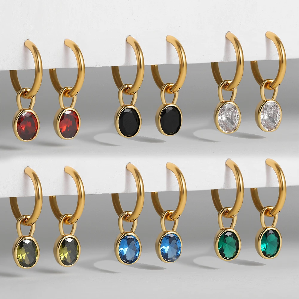 Овальные серьги-кольца с цирконием CZ