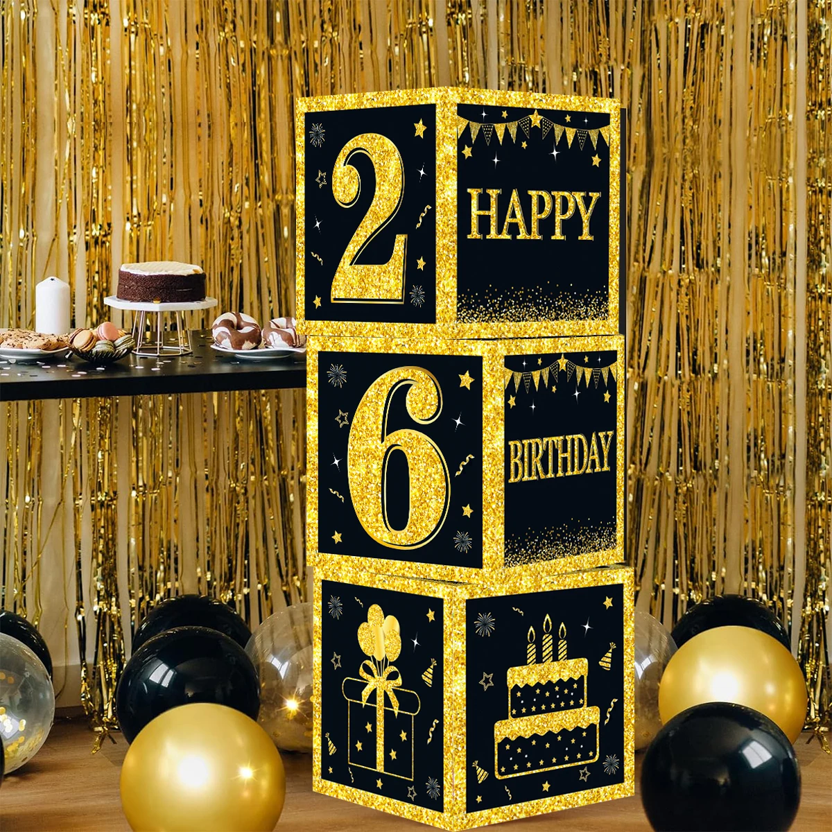 Фото Черное золото Коробка для фигурок на день рождения Happy 18, 30, 40, 50 лет, украшение для дня рождения для детей и взрослых, коробка с номером №3