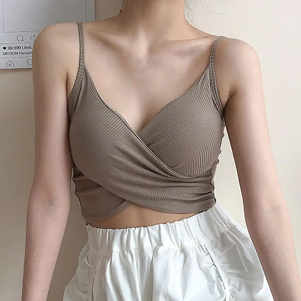 

V Neck Crop Top Pure Color Lightweight Front Cross Sling Top for Daily Wear Sexy Lingerie Tops Women 2022 Tank top Ropa Mujer