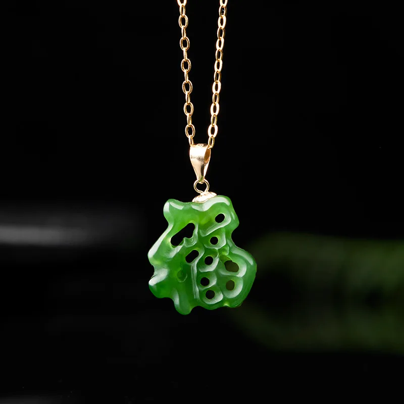 

Подвеска из натурального шпината, зеленого хэтяньского нефрита фу, резной модный амулет, женские подарки, ювелирные изделия из нефрита, под...
