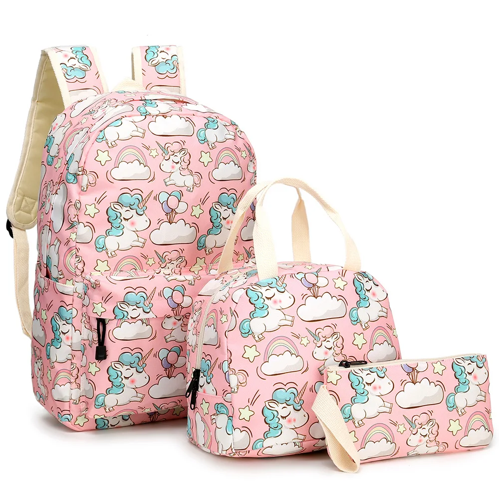 3pcs New Unicorn Primary School Backpack Teenagers School Bag Student Children's Lunch Bag Pencil Case