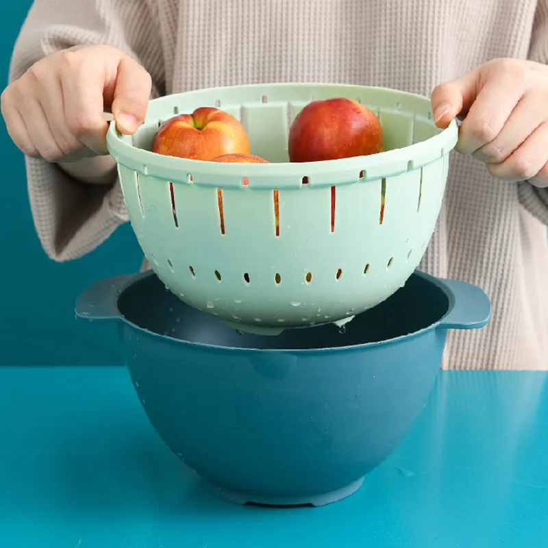 

Двухслойные сливные корзины для фруктов, кухонный органайзер для хранения, коробка, домашний декор, пластиковые контейнеры для мытья овоще...