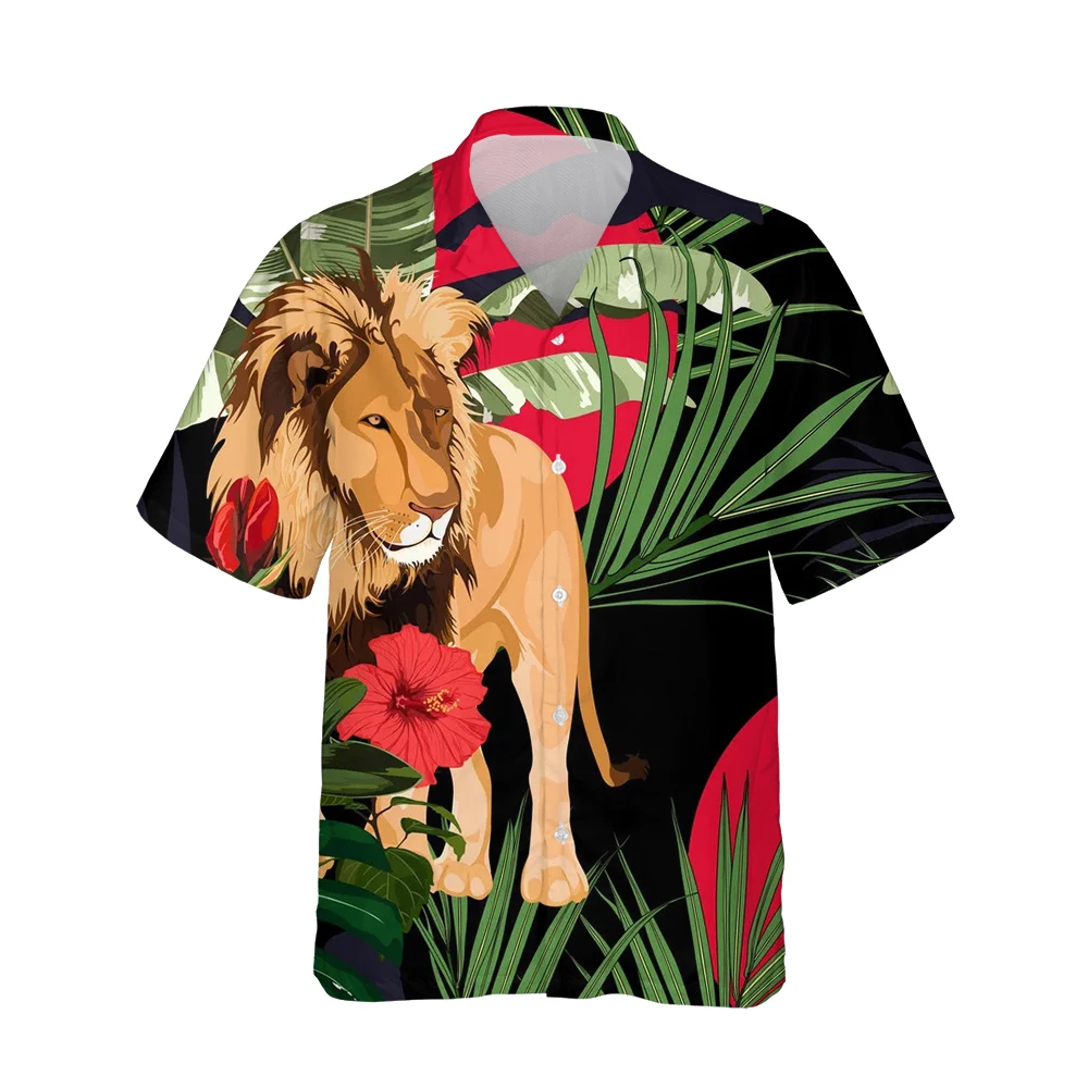 

3d Lion Flower Leaf Printed Hawaiian Short Sleeve Shirt Men Harajuku Fashion Shirts For Men Hip Hop Casual Loose Tops Streetwear