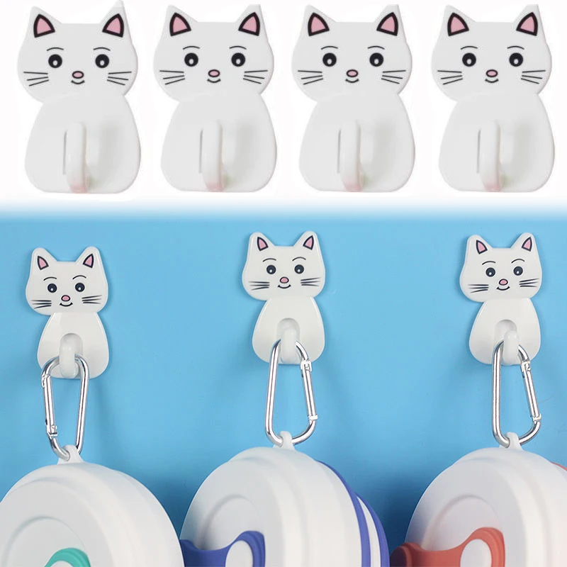 

10PCS Cat Sticker Hook Waterproof Strong Adhesive Plastic Hooks for Bathroom Wall Door for Kitchen Bathroom Seamless Towel Hook