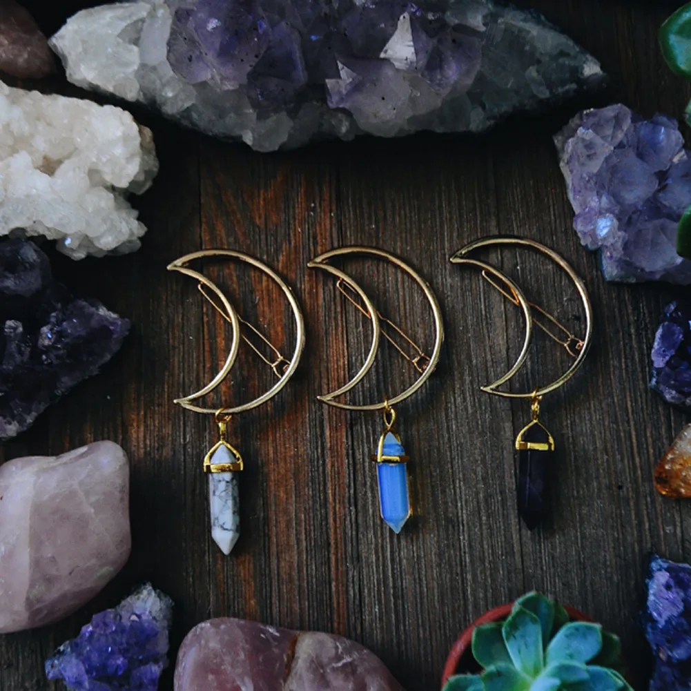 

Women Geometric Moon Acetate Hair Clips Crystal Barrette Hexagonal Pendant Novelty Solid Fashion For Girls Hair Accessories