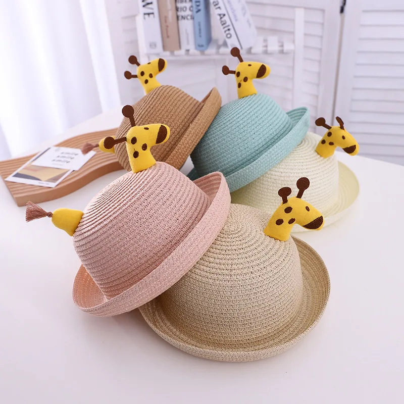 

Cute Giraffe Baby Sun Straw Hats Girls Boys Outdoor Breathable Bucket Fisherman Hat Children's Panama Hat Kids Beach Caps