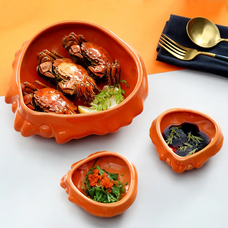 

Japanese Style Orange Ceramic Crab Snack Bowl Sushi Soy Sauce Vinegar Dish Pickle Condiment Small Plate Seasoning Tableware