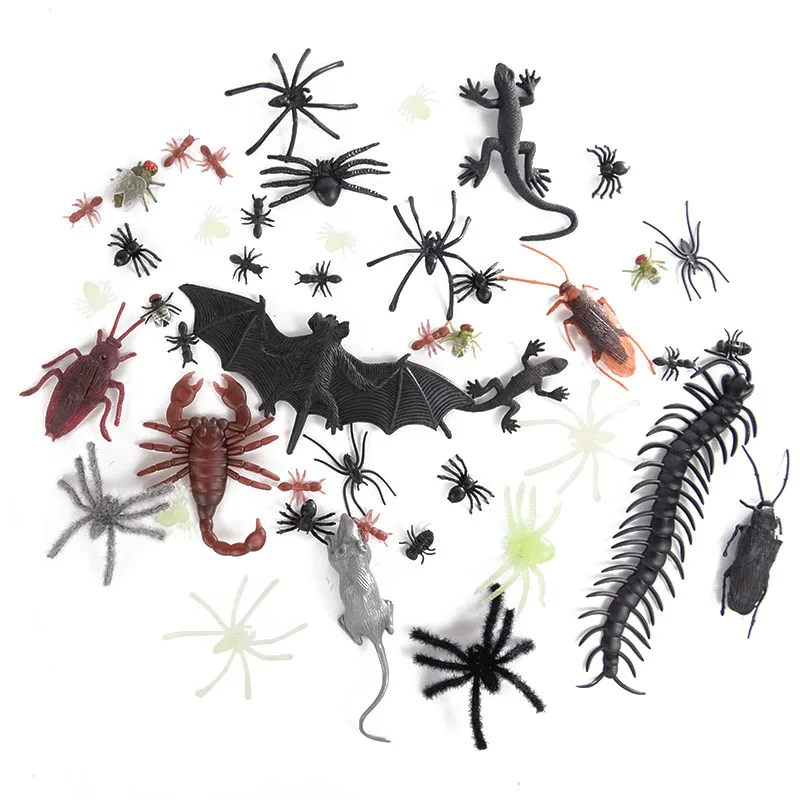 

44/36Pcs Simulation Plastic Spider Bat Insect Bugs Halloween Party Fools'Day Decoration Haunted House Scary Props Kids Trick Toy