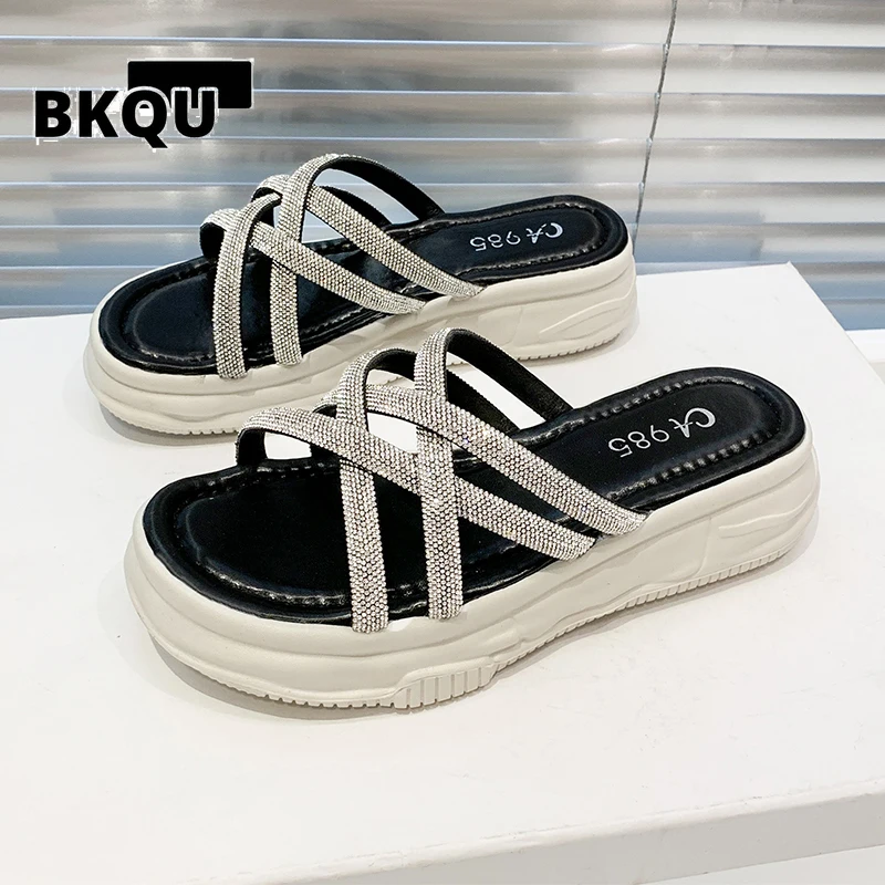

2022 Fashion Bright Diamond Roman Sandals Women's Summer New Increased Platform Shoes Wear Open-toed Slippers Casual Beach Shoes