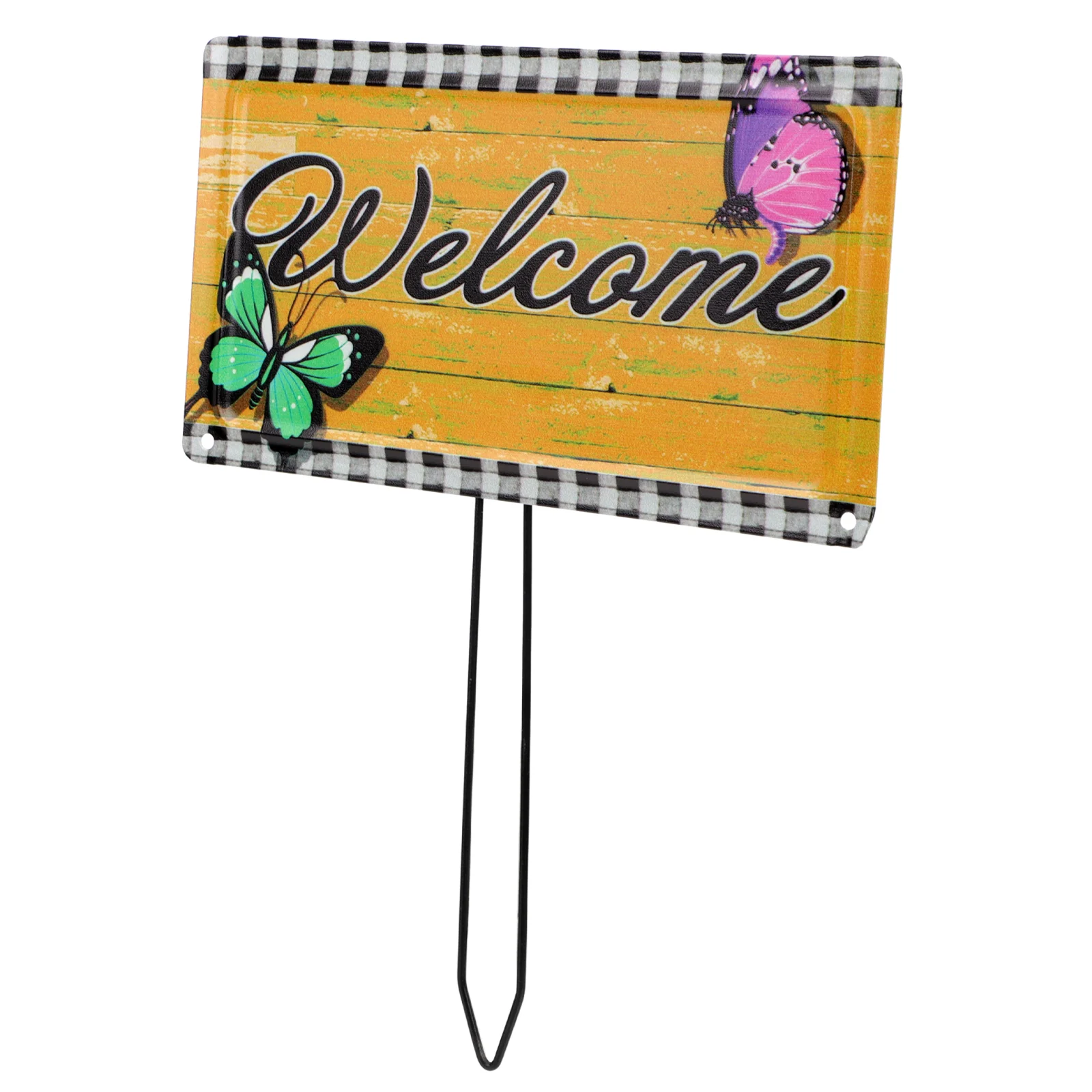 

Garden Welcome Stake Sign Board Metal Lawn Decorative Signs Stakes Iron Spring My Accent Plug Insert Outdoor Ornament Decoration