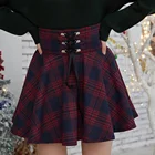 Женская плиссированная мини-юбка Y2K, клетчатая мини-юбка в стиле гранж и ретро со шнуровкой, юбка в стиле E-Girl, скейтборд, школьная юбка в стиле лолита с высокой талией