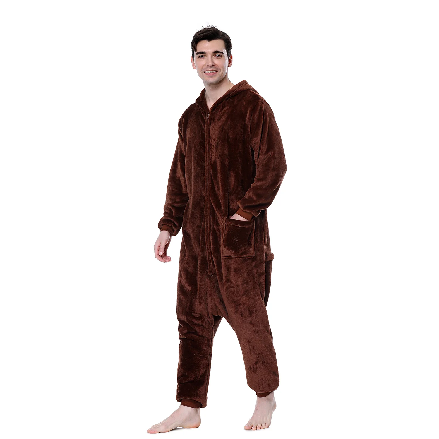 Men's Bear Onesie Funny Pajama Flannel Soft Warm Outfit Zipper Sleep Jumpsuit Animal Cartoon Suit Halloween Party Homewear Adult