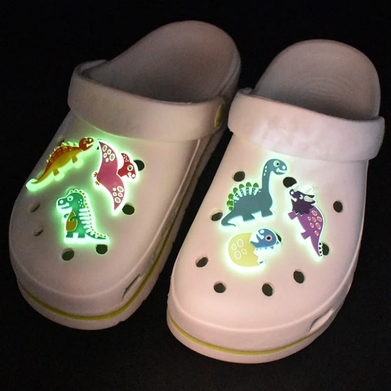 PVC Shoe Charms Luminous Charms Shoe Accessories The dinosaur Decoration Shoe Buckles Pins for Croc Sandals  X-mas Gifts Jibz