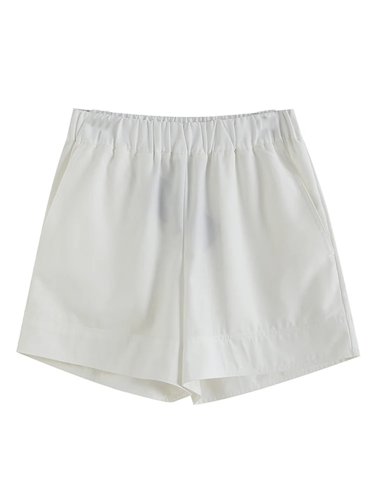 PAILETE Women 2023 fashion side pockets shorts vintage high elastic waist female short pants mujer