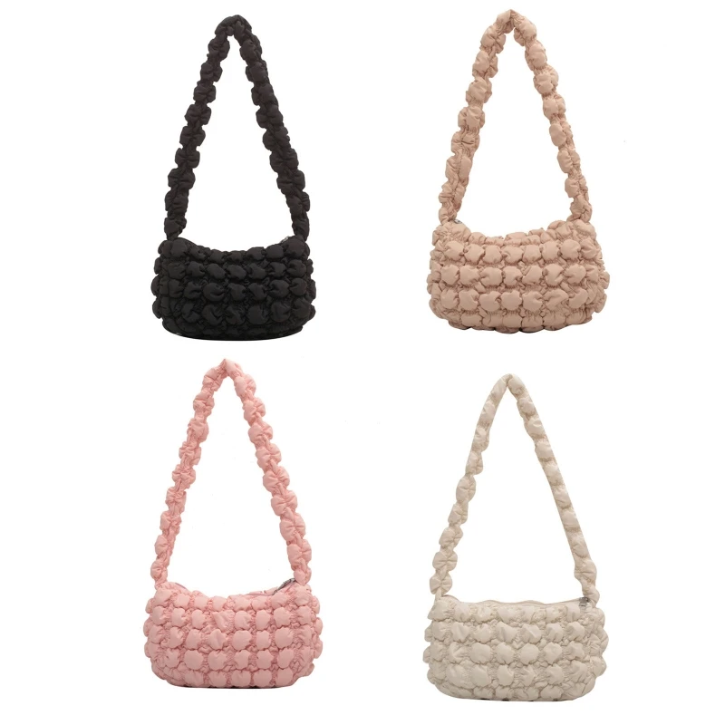 

Beautiful Shoulder Bag Underarm Bag Handbag Solid Color Pleated Cloud Bag All-match for Street Strolling